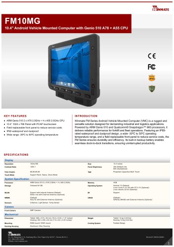 10.4" Android Vehicle Mounted Computer with Genio 510 A78 + A55 CPU FM10MG