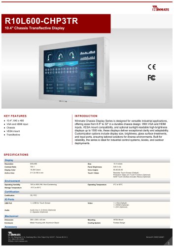 10.4" Chassis Transflective Display R10L600-CHP3TR