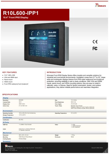 10.4" Front IP65 Display  R10L600-IPP1