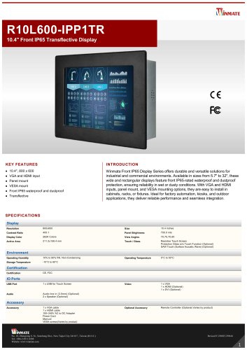 10.4" Front IP65 Transflective Display  R10L600-IPP1TR 