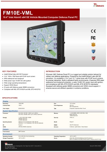 10.4" Intel Atom&reg; x6413E Vehicle Mounted Computer Defence Panel PC FM10E-VML