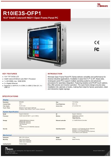 10.4" Intel&reg; Celeron&reg; N6211 Open Frame Panel PC R10IE3S-OFP1