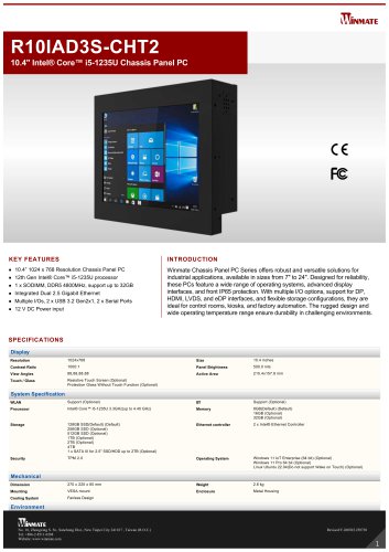 10.4" Intel® Core™ i5-1235U Chassis Panel PC R10IAD3S-CHT2