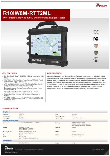 10.4" Intel&reg; Core&trade; i5-8265U Defence Ultra Rugged Tablet R10IW8M-RTT2ML
