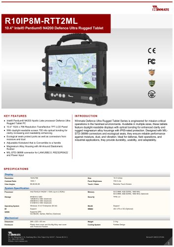 10.4" Intel&reg; Pentium&reg; N4200 Defence Ultra Rugged Tablet R10IP8M-RTT2ML