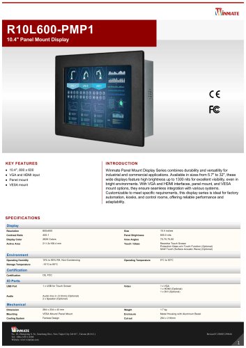 10.4" Panel Mount Display R10L600-PMP1