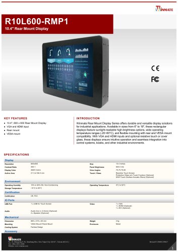 10.4" Rear Mount Display R10L600-RMP1