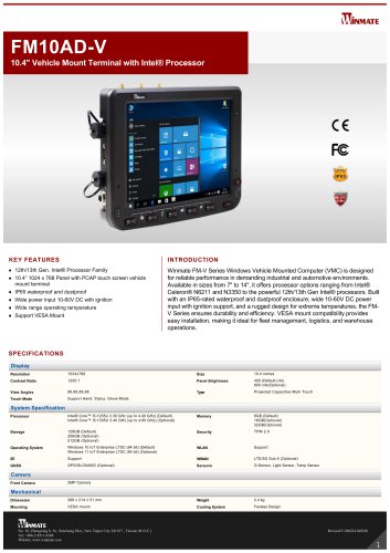 10.4" Vehicle Mount Terminal with Intel&reg; Processor FM10AD-V