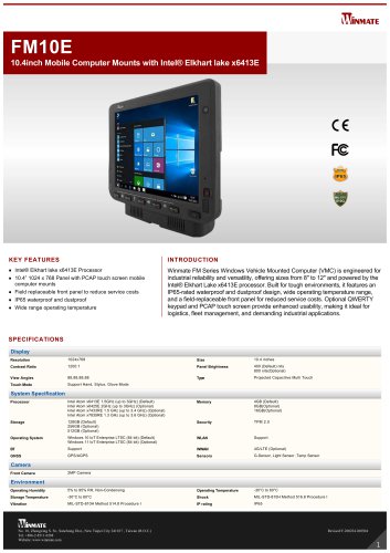 10.4inch Mobile Computer Mounts with Intel&reg; Elkhart lake x6413E FM10E