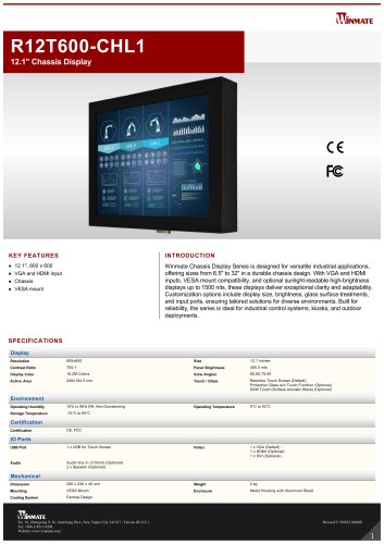 12.1" Chassis Display R12T600-CHL1