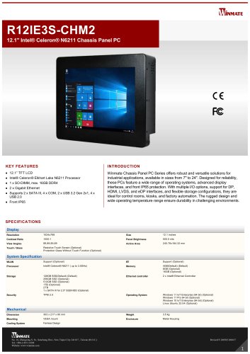12.1" Intel® Celeron® N6211 Chassis Panel PC R12IE3S-CHM2