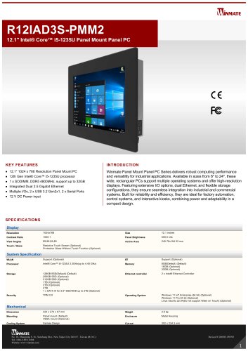 12.1" Intel&reg; Core&trade; i5-1235U Panel Mount Panel PC R12IAD3S-PMM2