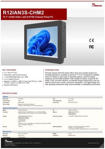 12.1" Intel® Twin Lake N150 Chassis Panel PC R12IAN3S-CHM2
