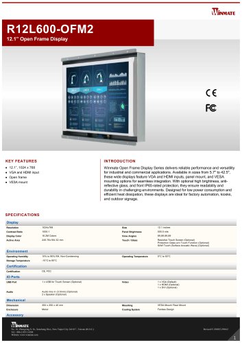 12.1” Open Frame Display R12L600-OFM2