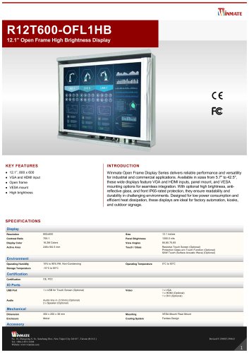 12.1” Open Frame High Brightness Display R12T600-OFL1HB
