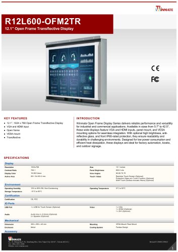 12.1” Open Frame Transflective Display R12L600-OFM2TR