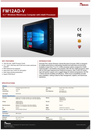 12.1" Windows Warehouse Computer with Intel&reg; Processor FM12AD-V