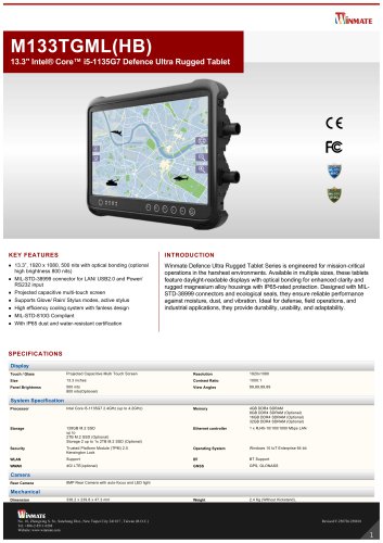 13.3" Intel&reg; Core&trade; i5-1135G7 Defence Ultra Rugged Tablet M133TGML(HB)