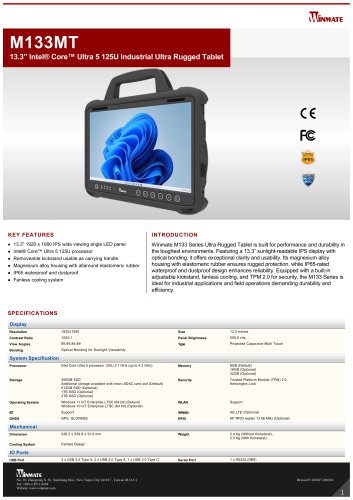 13.3&rdquo; Intel&reg; Core&trade; Ultra 5 125U Industrial Ultra Rugged Tablet M133MT