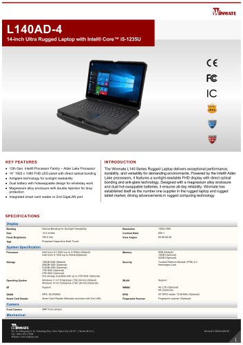 14-inch Ultra Rugged Laptop with Intel&reg; Core&trade; i5-1235U L140AD-4