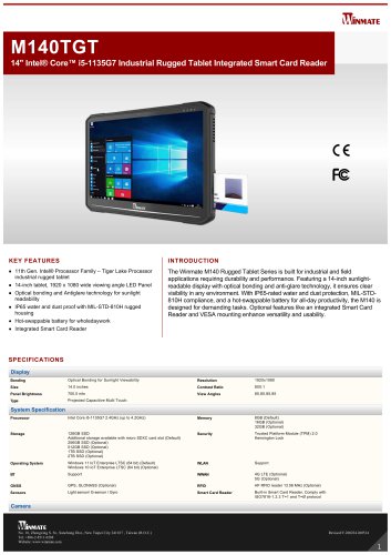 14" Intel&reg; Core&trade; i5-1135G7 Industrial Rugged Tablet Integrated Smart Card Reader  M140TGT