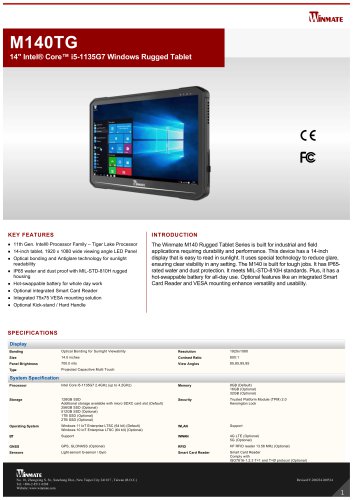 14" Intel&reg; Core&trade; i5-1135G7 Windows Rugged Tablet M140TG