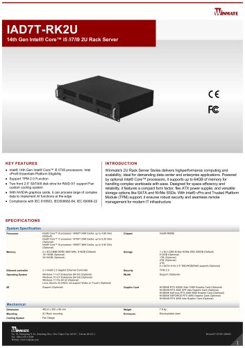 14th Gen Intel&reg; Core&trade; i5 /i7/i9 2U Rack Server IAD7T-RK2U