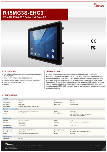 15" ARM A78+A55 E Series HMI Panel PC R15MG3S-EHC3