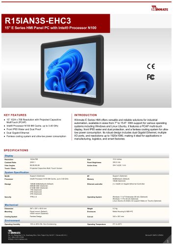 15" E Series HMI Panel PC with Intel&reg; Processor N150 R15IAN3S-EHC3