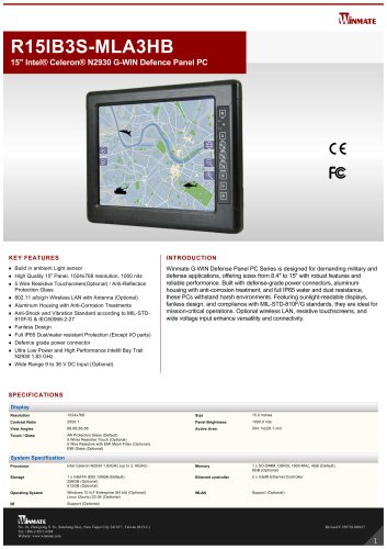 15" Intel&reg; Celeron&reg; N2930 G-WIN Defence Panel PC R15IB3S-MLA3HB