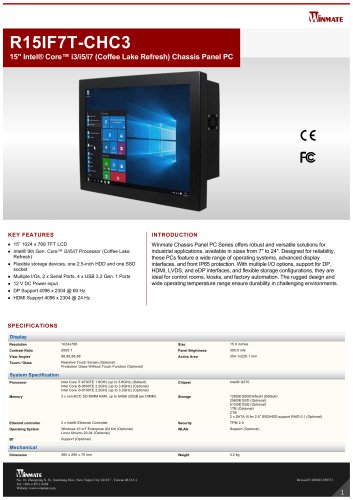 15" Intel&reg; Core&trade; i3/i5/i7 (Coffee Lake Refresh) Chassis Panel PC R15IF7T-CHC3