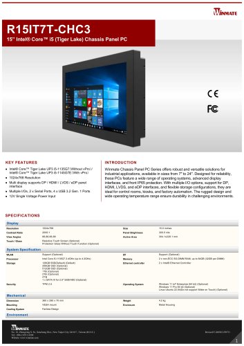 15” Intel® Core™ i5 (Tiger Lake) Chassis Panel PC R15IT7T-CHC3