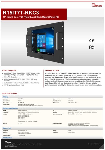 15&rdquo; Intel&reg; Core&trade; i5 (Tiger Lake) Rack Mount Panel PC R15IT7T-RKC3