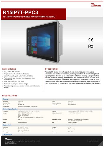 15" Intel&reg; Pentium&reg; N4200 PP Series HMI Panel PC R15IP7T-PPC3