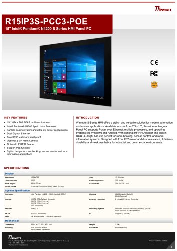 15" Intel&reg; Pentium&reg; N4200 S Series HMI Panel PC R15IP3S-PCC3-POE
