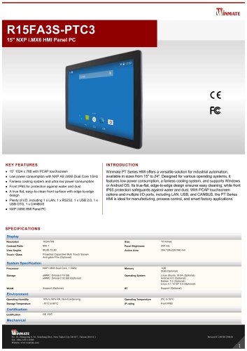 15" NXP i.MX6 HMI Panel PC R15FA3S-PTC3