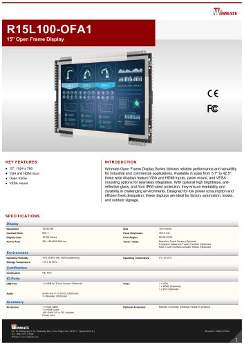 15&rdquo; Open Frame Display R15L100-OFA1