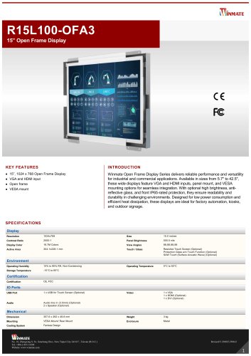 15” Open Frame Display R15L100-OFA3