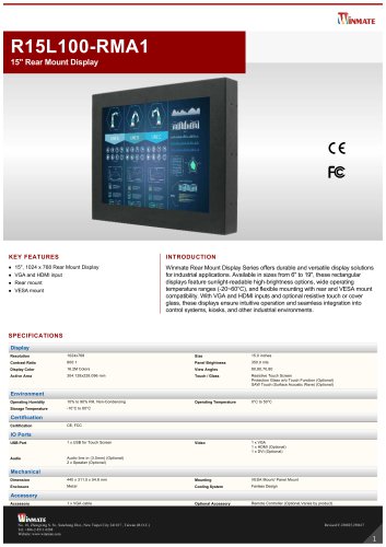 15" Rear Mount Display R15L100-RMA1