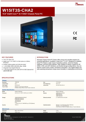 15.6" Intel&reg; Core&trade; i5-1135G7 Chassis Panel PC W15IT3S-CHA2