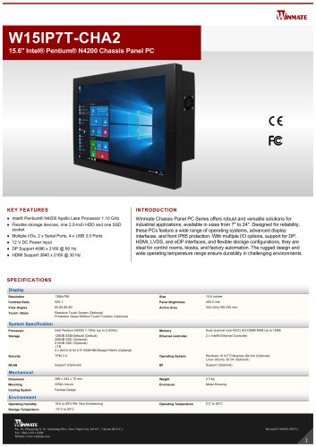 15.6" Intel&reg; Pentium&reg; N4200 Chassis Panel PC W15IP7T-CHA2