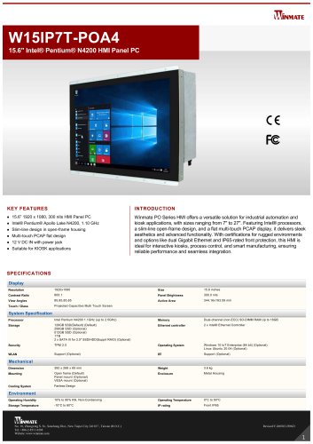15.6" Intel&reg; Pentium&reg; N4200 HMI Panel PC W15IP7T-POA4