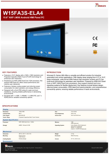 15.6" NXP i.MX6 Android HMI Panel PC W15FA3S-ELA4