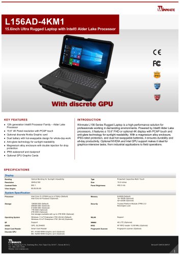 15.6inch Ultra Rugged Laptop with Intel&reg; Alder Lake Processor L156AD-4KM1