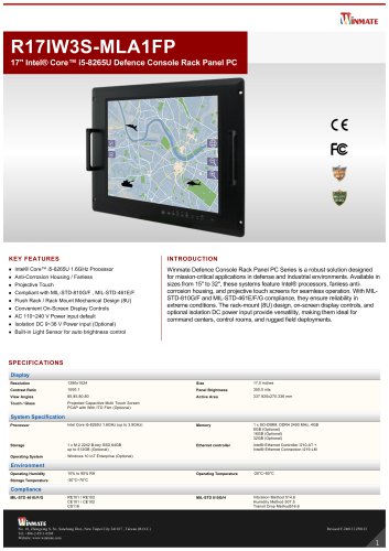 17" Intel&reg; Core&trade; i5-8265U Defence Console Rack Panel PC R17IW3S-MLA1FP