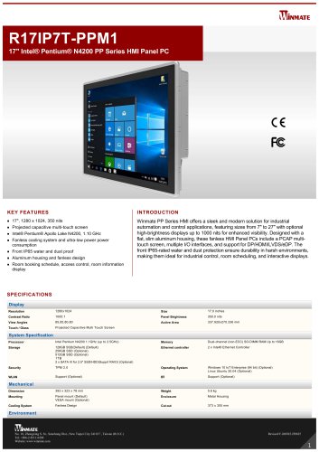 17" Intel&reg; Pentium&reg; N4200 PP Series HMI Panel PC R17IP7T-PPM1