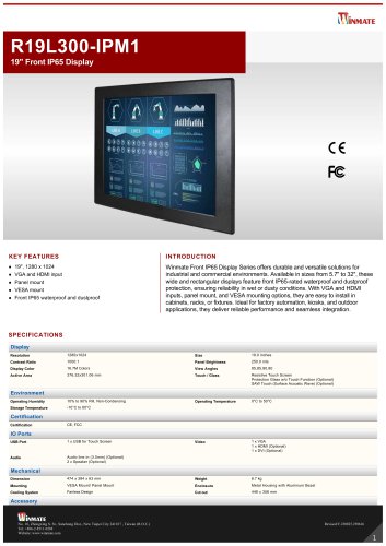 19" Front IP65 Display  R19L300-IPM1