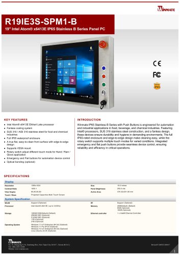 19" Intel Atom&reg; x6413E IP65 Stainless B Series Panel PC R19IE3S-SPM1-B