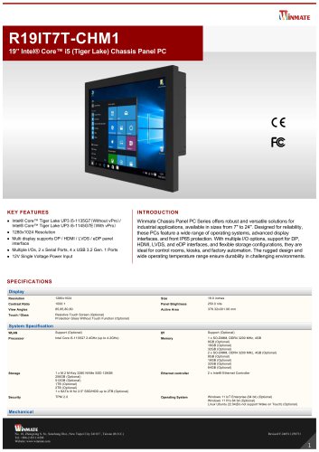 19&rdquo; Intel&reg; Core&trade; i5 (Tiger Lake) Chassis Panel PC R19IT7T-CHM1