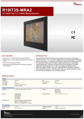 19" Intel&reg; Core&trade; i7-1165G7 Marine Panel PC R19IT3S-MRA2